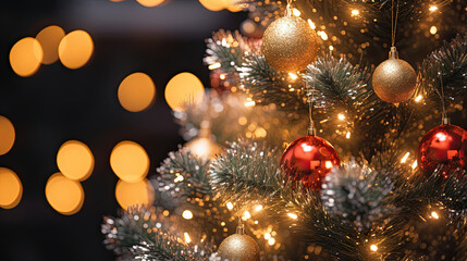 Obraz na płótnie Canvas Close-up of decorated Christmas tree ornaments