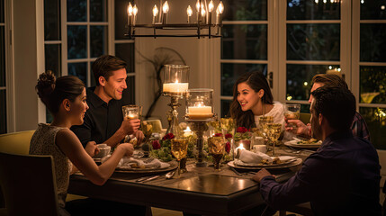 Family at beautifully arranged dining table