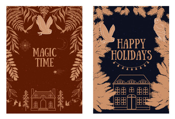 Collection of vintage Holidays greeting cards. Christmas greeting cards, Happy Holidays cards. Editable vector illustration.