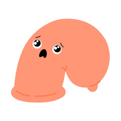 Condom character with sad face. Condom cartoon. Safe sex, contraception, preservative. Vector illustration isolated on a white background.