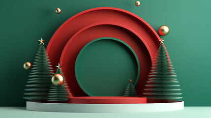 Christmas Product Podium with Red and Green Colour on elegant christmas background, generative AI