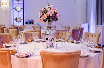 The festive table decorated with flower