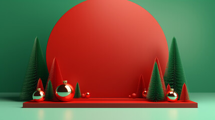 Christmas Product Podium with Red and Green Colour on elegant christmas background, generative AI