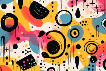 Grunge quirky doodle pattern, wallpaper, background, cartoon, vector, whimsical Illustration