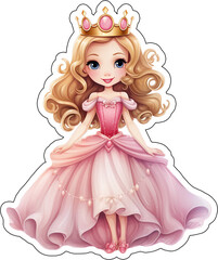 Fototapeta premium Pink Princess Sticker with cut lines, Cartoon Style