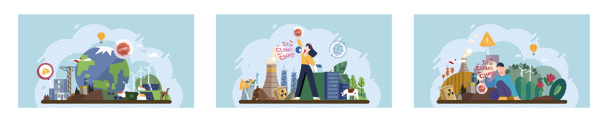 Climate change. Save the planet. Vector illustration Choose renewable resources to reduce reliance on fossil fuels and decrease climate change Celebrate World Environment Day by participating in