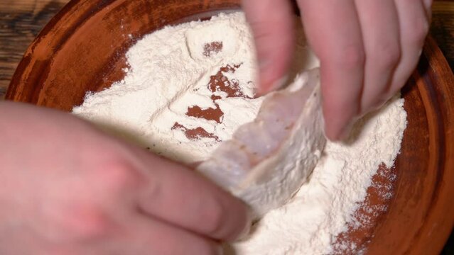  Fresh zander fillets rolled in flour for further fattening