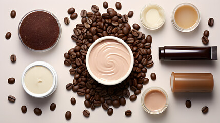 Cream with coffee on a background with coffee beans