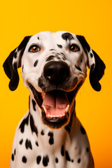 cool, funny, happy dog portrait in front of colorful background