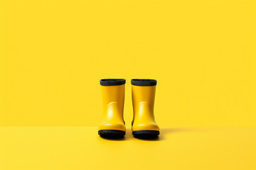 Yellow rubber boots on a yellow background