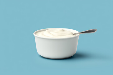 Fototapeta na wymiar Minimalistic yogurt cup. Bowl with white sauce