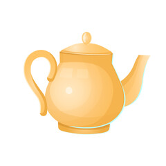 Yellow ceramic teapot. Vector cartoon illustration.