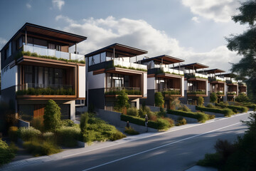 Green Living Modern Eco-Friendly Multifamily Homes Adorned with Photovoltaic Cells for Sustainable Living
