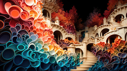abstract background with multi-colored lines in the form of waves. illustration for painting print. Generative AI