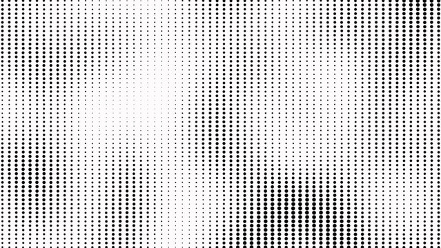 Halftone dots background. Abstract dynamic with black dots on white background. Motion modern animation. Texture of dots pattern. Dotted animated gradient