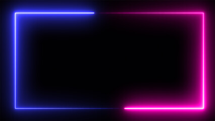 Neon effect rectangle frame Loop background. Abstract animated neon glowing frame background. Colorful laser show seamless loop 4K border