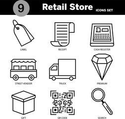 Vector Retail Store line art icon set editable and resizable