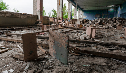 inside a destroyed school in Ukraine