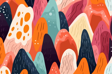 Rocky cliffs quirky doodle pattern, wallpaper, background, cartoon, vector, whimsical Illustration - obrazy, fototapety, plakaty