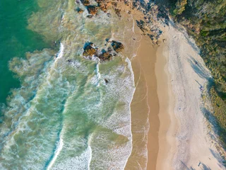 Stoff pro Meter Aerial views of tropical beach and ocean waves in Coffs  Harbour, New South Wales, Australia © hyserb