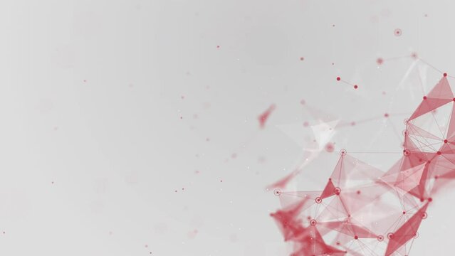 Abstract gray network technology background with connected dots and lines. Network structure. Red plexus lines with triangular shapes. Looped animation.