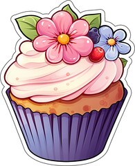 Floral Cupcake Sticker with cut lines
