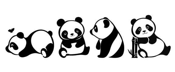 Fototapeta premium Cute stencil four baby pandas.