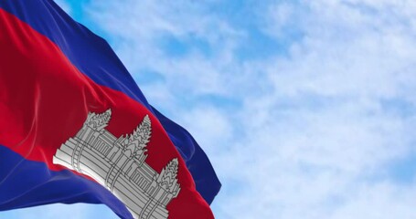 Close-up of Cambodia national flag waving