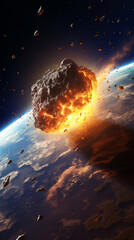 地球に衝突する巨大な隕石のイメージイラスト