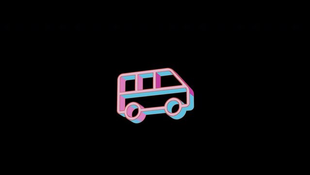 Bright shuttle van icon is jumping merrily. Retro style. Alpha channel black. Looped from frame 120 to 240, Alpha BW at the end