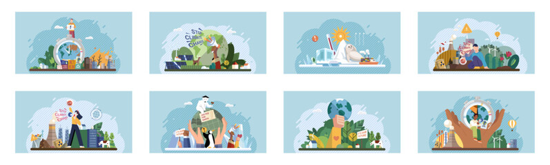 Climate change. Save the planet. Vector illustration Choose renewable resources to lessen your ecological footprint and combat climate change On World Environment Day, lets commit to making positive