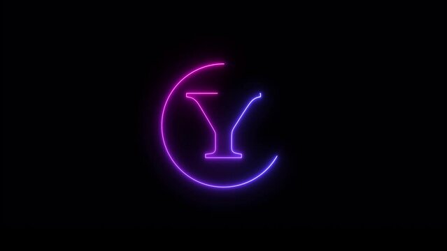 Abstract Blue Purple Neon Light Y Letter Animation on black background 4K Video