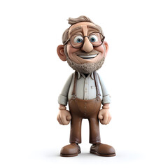 Fototapeta premium 3d clay old man character on white background
