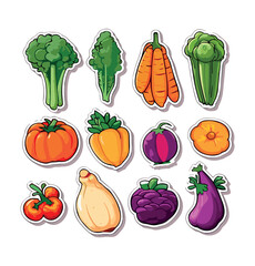 Set of vegetables sticker - Vector illustration.