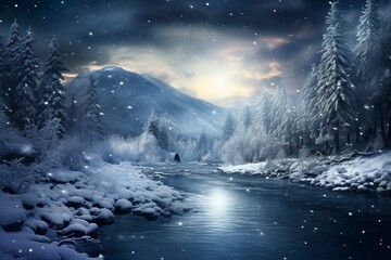 Magic winter scene with a widescreen, generative ai