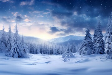 Fototapeta na wymiar Magic winter scene with a widescreen, generative ai