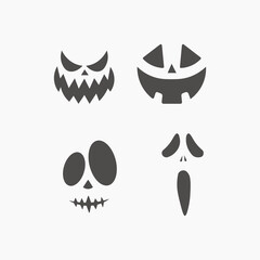 scary and horror faces halloween icon vector set collection