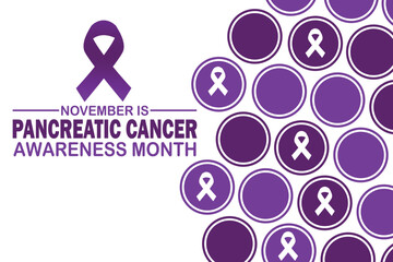 November is Pancreatic Cancer Awareness Month. Banner with purple ribbon. Vector illustration.