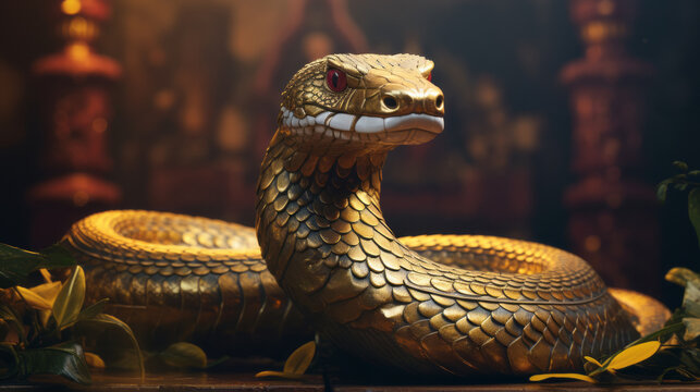 Golden snake with ruby eyes.
