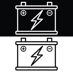 Car battery icon design, Black and white version illustration design