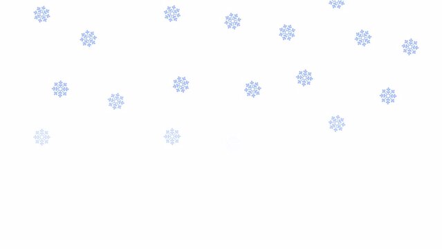 Snowflakes snowing 2D objects animation. Snowfall new year. Blizzard winter flat cartoon 4K video, transparent alpha channel. Snowstorm falling snow flakes animated elements on white background