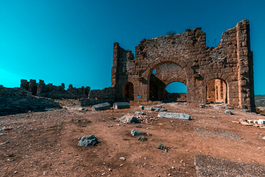 Aspendos amphitheater building ruins in Antalya, Turkey.