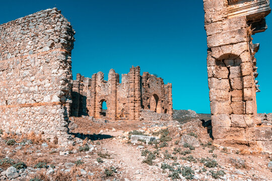 Aspendos amphitheater building ruins in Antalya, Turkey.