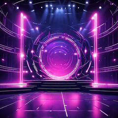 abstract technology stage background with glowing lights