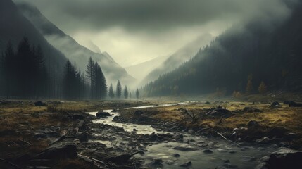 Naklejka premium Moody Nature / autumn, scarry and foggy mountains