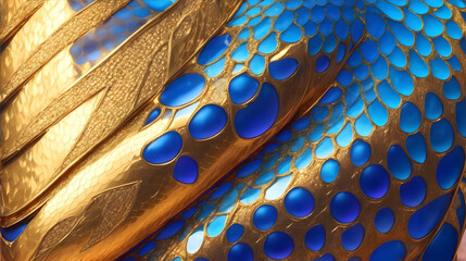 Aesthetically and Ornamentally Appealing Backgrounds for Creatively Elegant Artistic Beauty of Golden Metallic Dragon Scales.