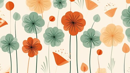 Flower pattern with abstract floral branches with leaves. Nature illustration flowers background.