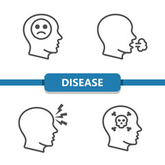 Disease Icons. Mental Health, Depression, Sad, Coughing, Headache Icon