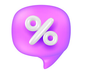Vector sale illustration of color speech bubble with percent sign on white background. 3d style design of speech bubble with percent