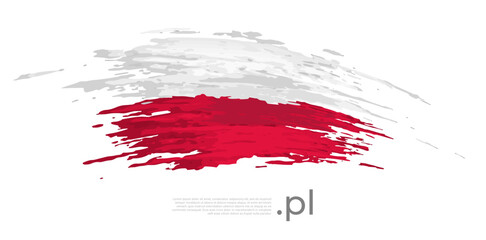 Poland flag. Brush strokes, grunge. Stripes colors of the polish flag on a white background. Vector design national poster, template, place for text. State patriotic banner of poland, flyer